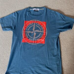 Stone Island Teal T-Shirt with Orange Logo